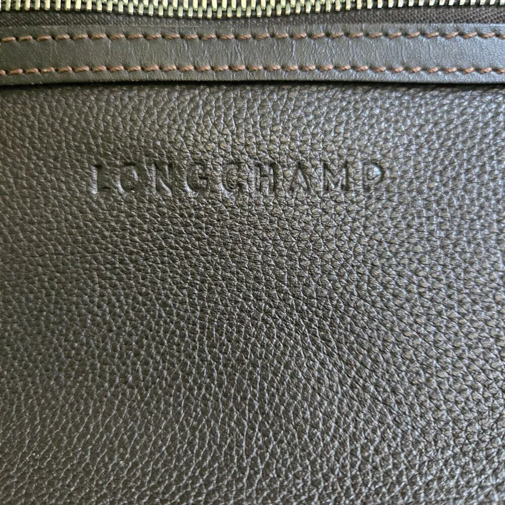Longchamps Brown Pebbled Leather Top Handle Two Way Zip Satchel Crossbody